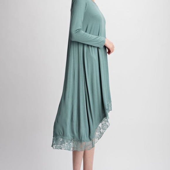 😊 Lace Hem Hi Lo Basil Loose Tunic Dress - Picture 3 of 5